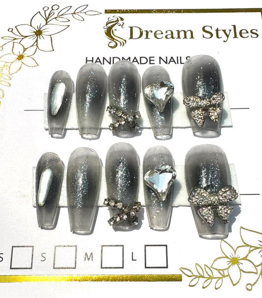 Black Hand Made Stone Art Nail