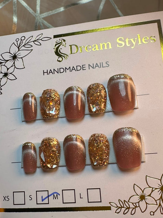 Dark Marble Brown Cat Eye Hand Made Nails