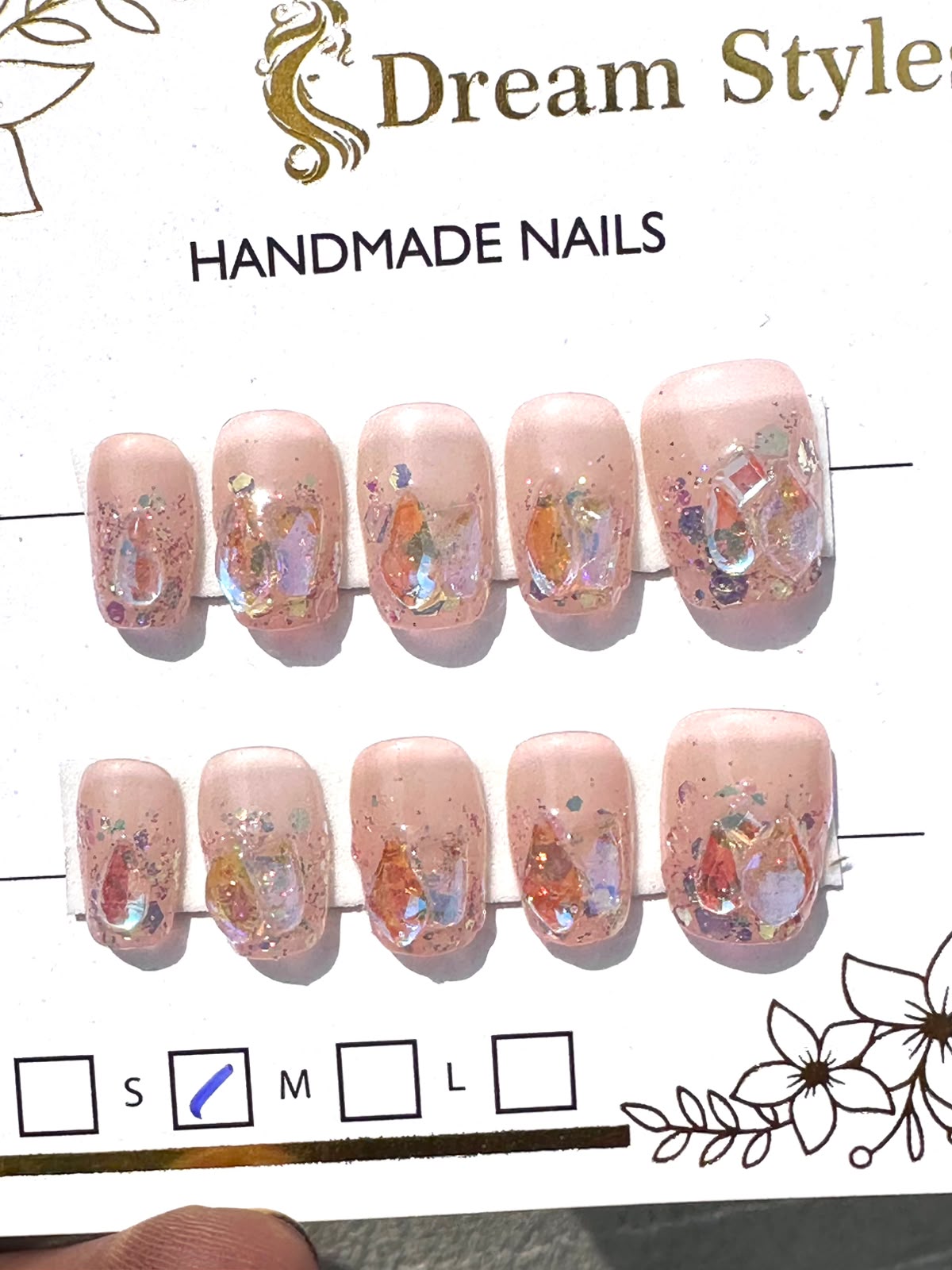 Hand Made Pink Stone Art Nail