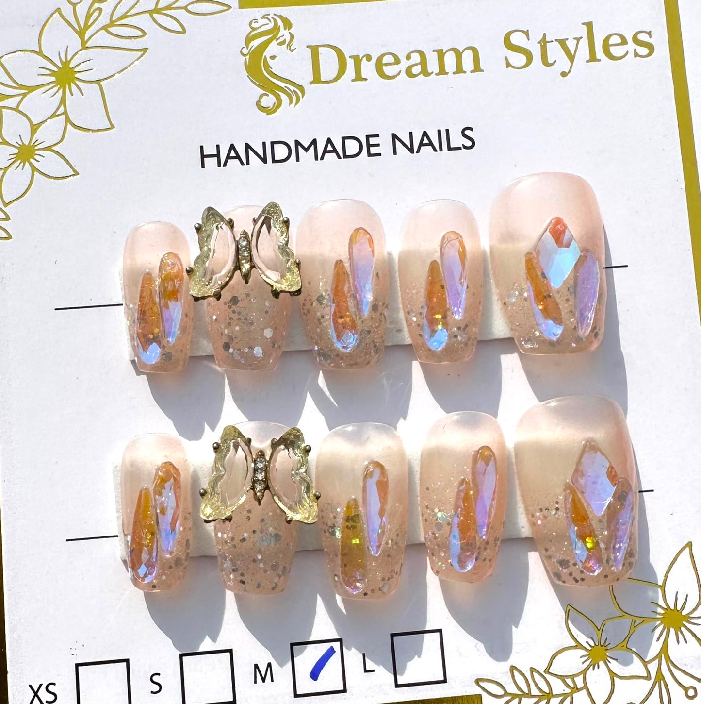 Hand Made Butterfly Stone Art Nail