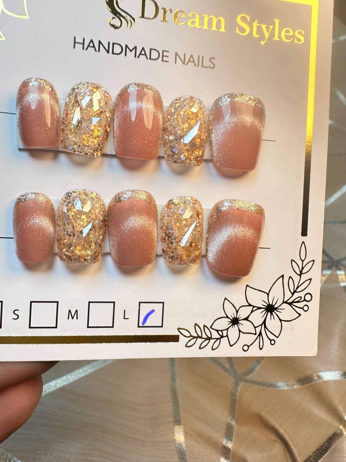 Cat Eye Marble Gold Hand Made Nails