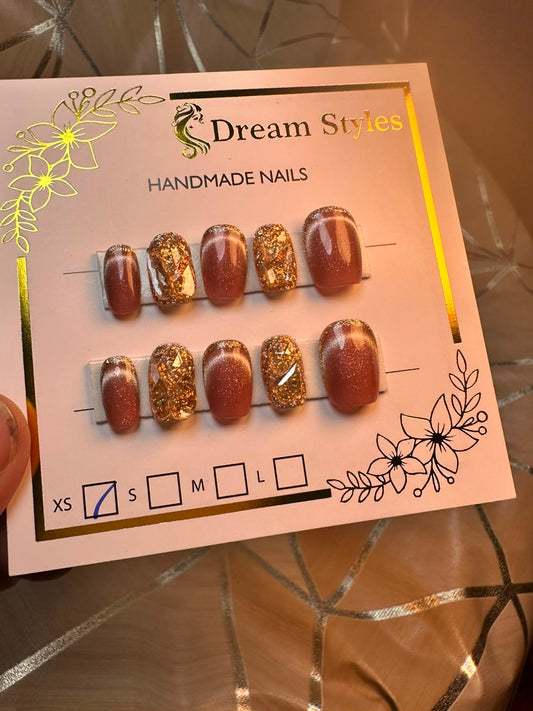 Dark Marble Brown Cat Eye Hand Made Nails