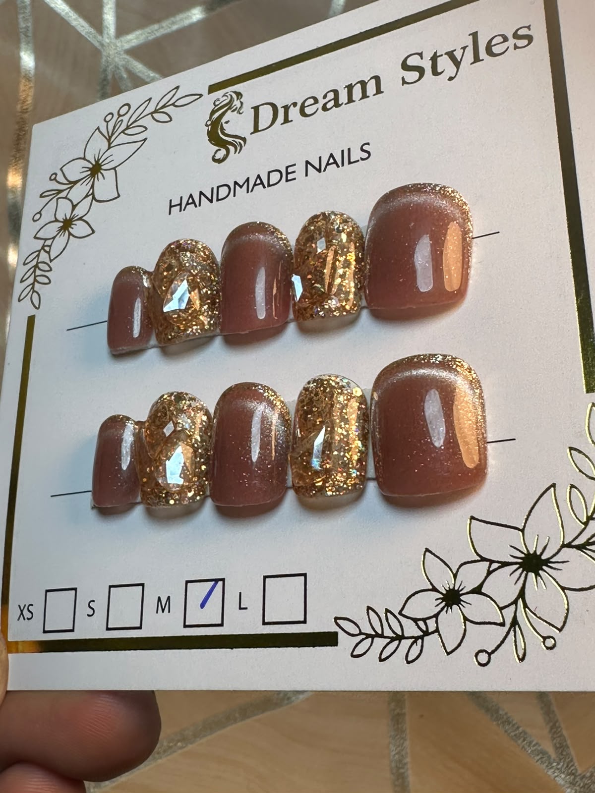 Dark Marble Brown Cat Eye Hand Made Nails