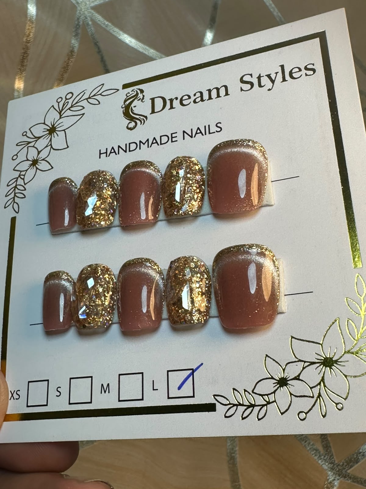 Dark Marble Brown Cat Eye Hand Made Nails