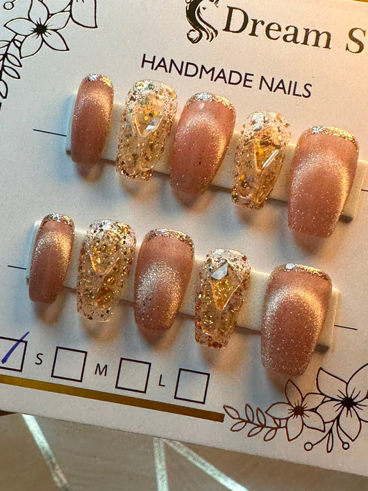 Light Marble Cat Eye Hand Made Nails