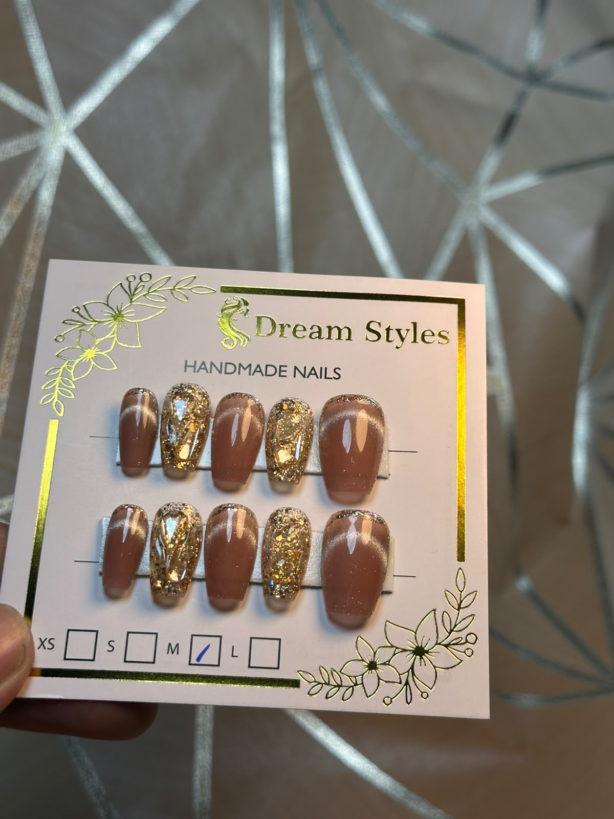 Light Marble Cat Eye Hand Made Nails