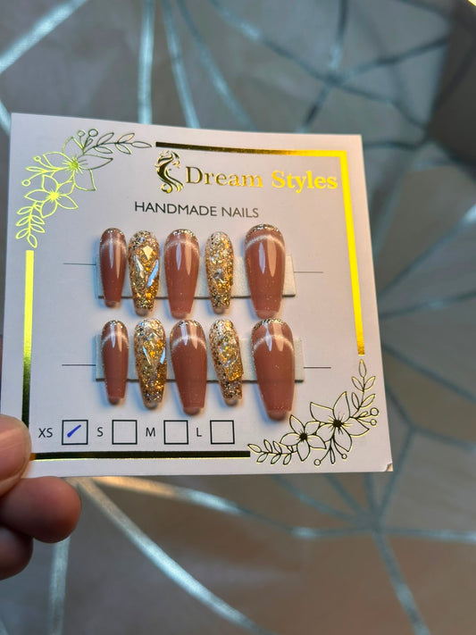 Dark Marble Brown Cat Eye Hand Made Nails
