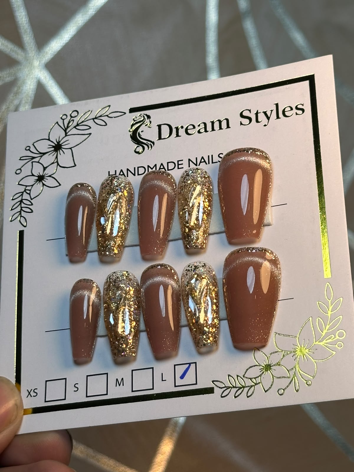 Dark Marble Brown Cat Eye Hand Made Nails