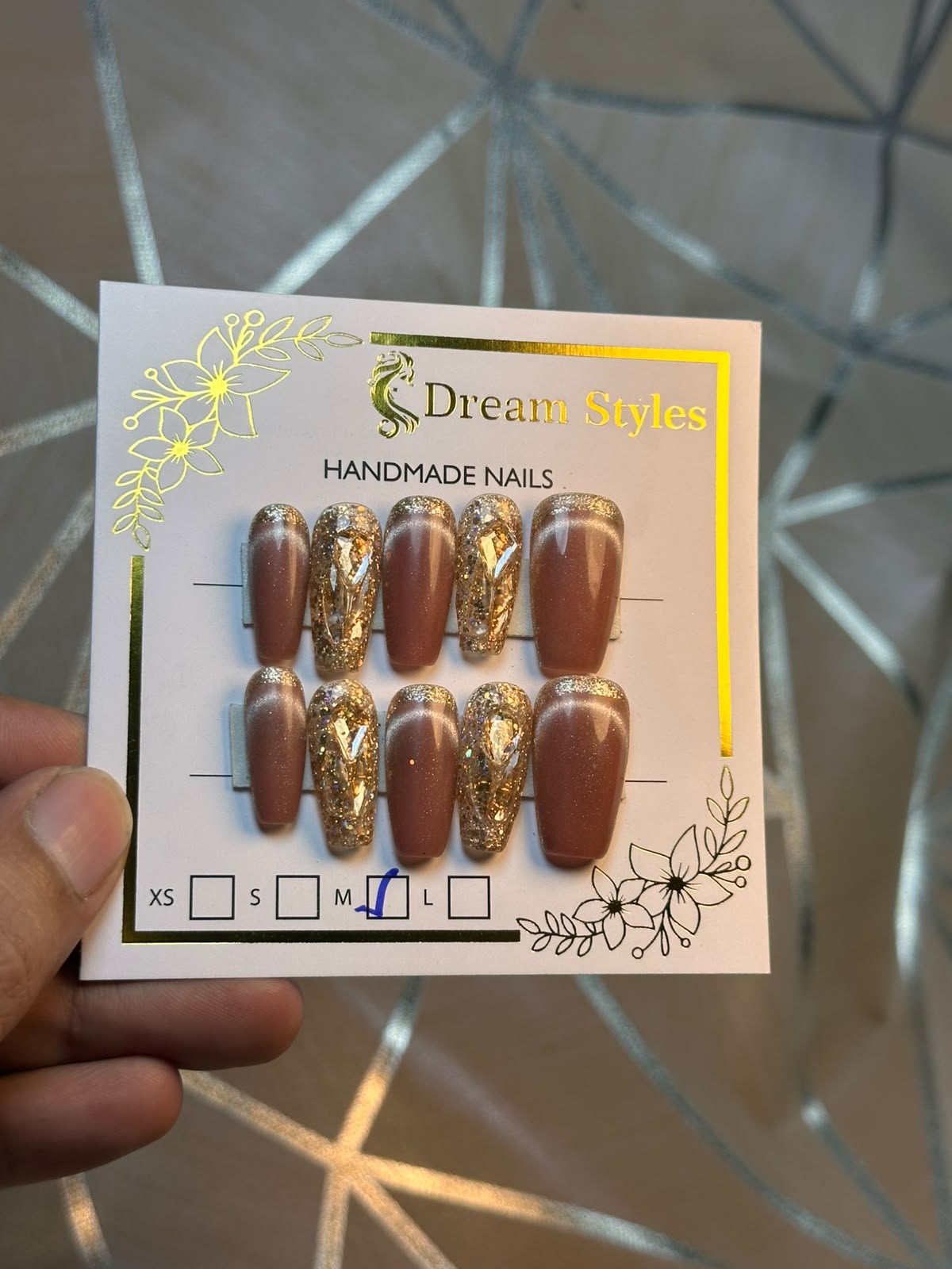 Dark Marble Brown Cat Eye Hand Made Nails