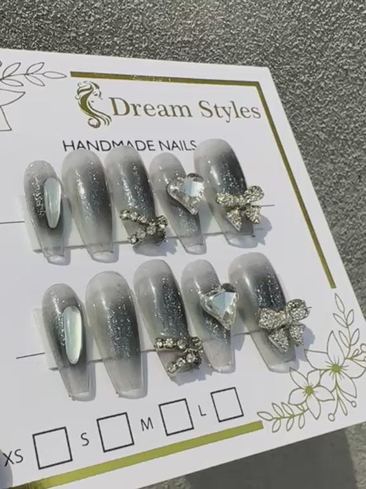 Black Hand Made Stone Art Nail