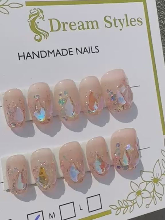 Hand Made Pink Stone Art Nail