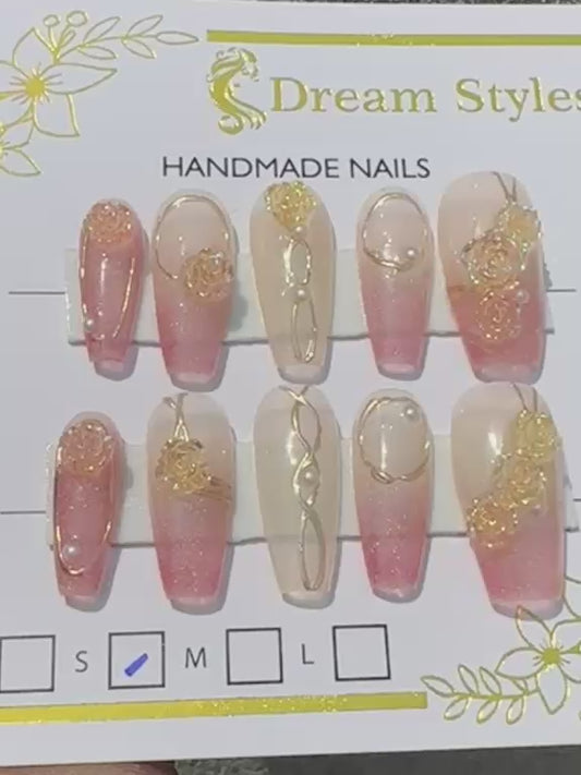Hand Made Pink Ombre Flower nail