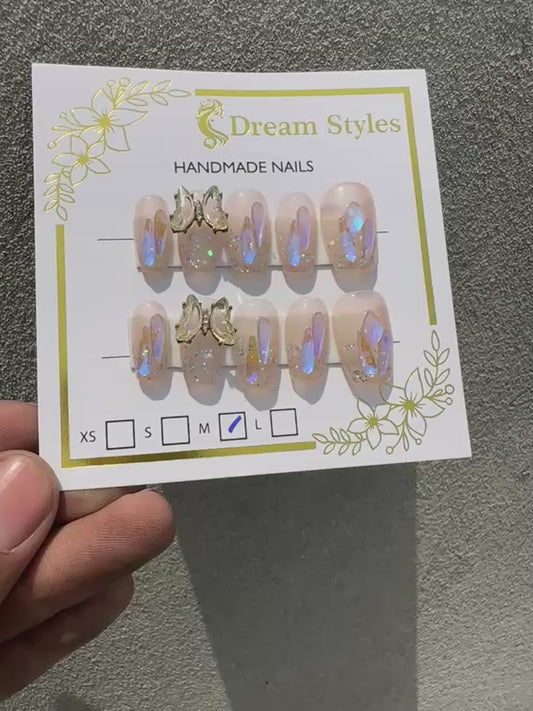 Hand Made Butterfly Stone Art Nail